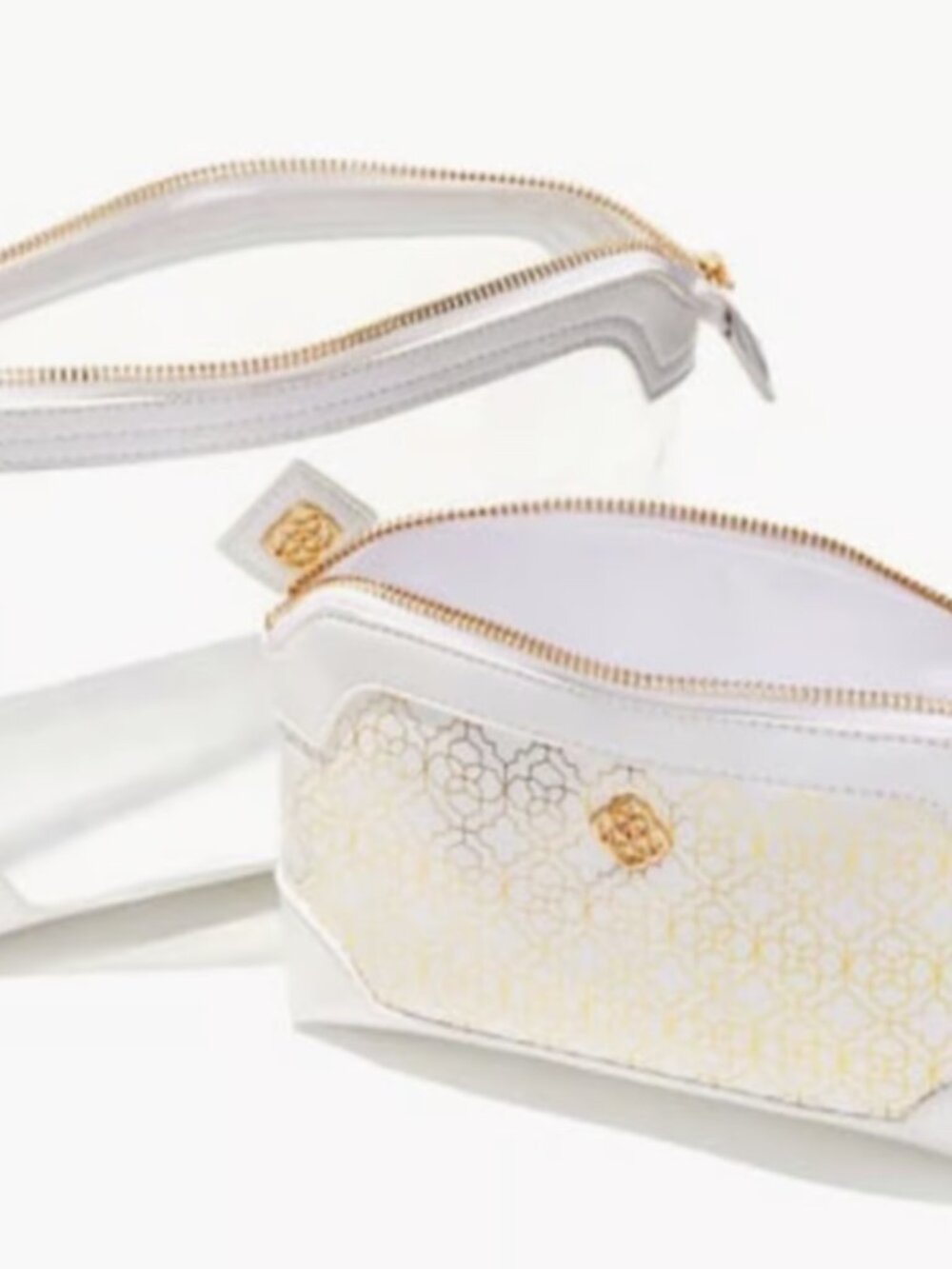 NWT Kendra Scott 2Piece Cosmetic Bag Set in White/Gold Design - Picture 2 of 11
